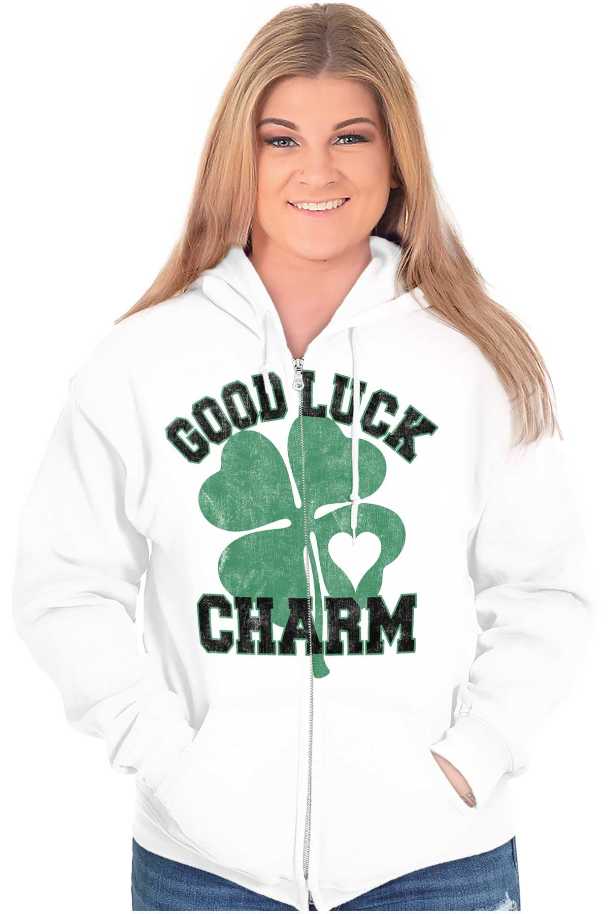 Shamrock Good Luck Charm Pattys Zip Hoodie Sweatshirt Women