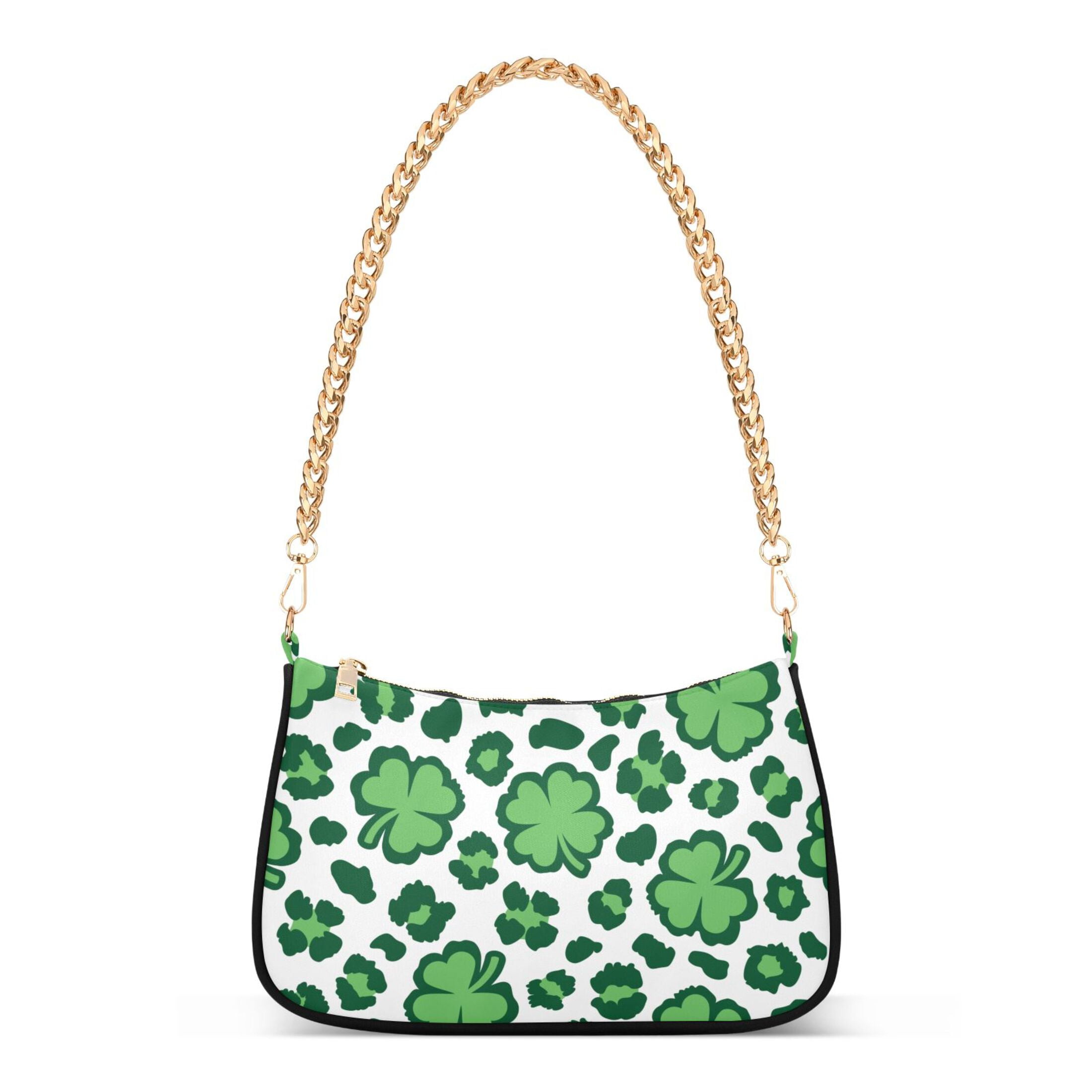 Shamrock Green Leopard Spot Womens Chain Shoulder Bag Tote Handbag Clutch Hobo Purse with Zipper for Travel Casual