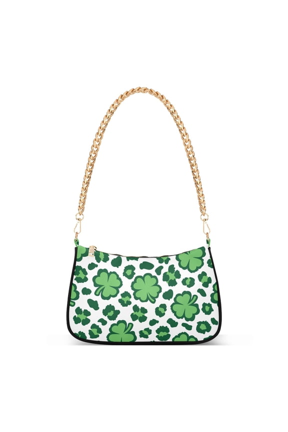 Shamrock Green Leopard Spot Womens Chain Shoulder Bag Tote Handbag Clutch Hobo Purse with Zipper for Travel Casual