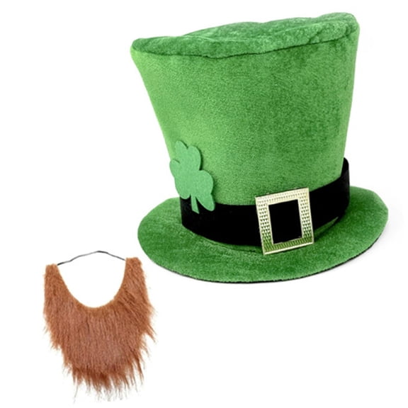 Shamrock Green Top Hat Leprechaun Styling Hat with Unique Golden Buckles Wide Brimmed Western Cosplay Wear