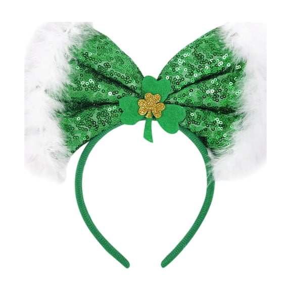 Shamrock Headband with Glitter Ears and Clover Decorations for St. Patrick's Day Party Holiday Event Festival Wear Accessories St. Patrick's Clover Headband B