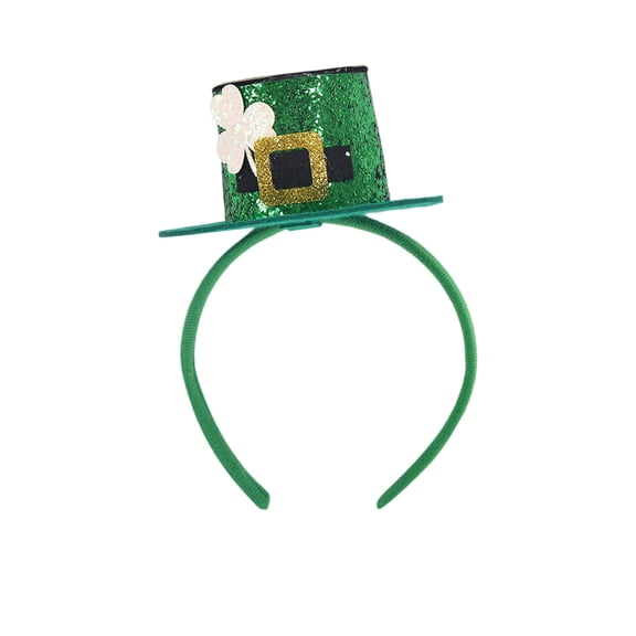 Shamrock Headband with Glitter Ears and Clover Decorations for St. Patrick's Day Party Holiday Event Festival Wear Accessories St. Patrick's Clover Headband C