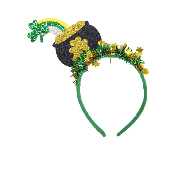 Shamrock Headband with Glitter Ears and Clover Decorations for St. Patrick's Day Party Holiday Event Festival Wear Accessories St. Patrick's Clover Headband G