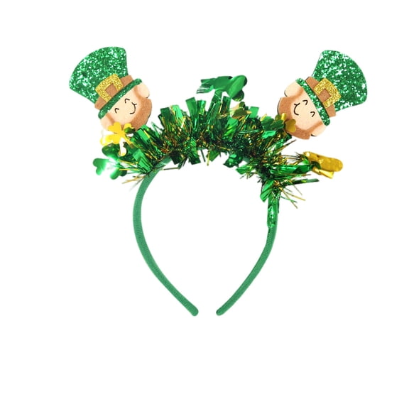 Shamrock Headband with Glitter Ears and Clover Decorations for St. Patrick's Day Party Holiday Event Festival Wear Accessories St. Patrick's Clover Headband H