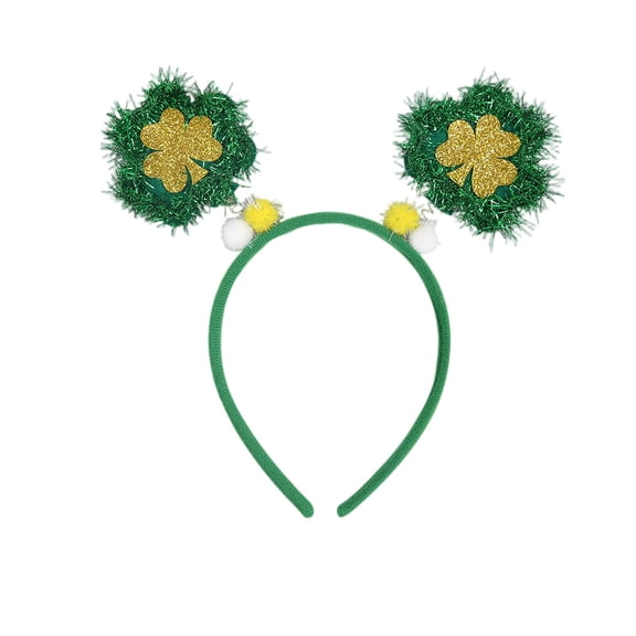 Shamrock Headband with Glitter Ears and Clover Decorations for St. Patrick's Day Party Holiday Event Festival Wear Accessories St. Patrick's Clover Headband J