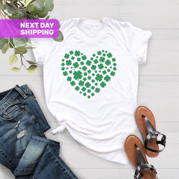 Shamrock Heart St Patricks Day Shirt, Irish Shirt, St Patricks Day Shirt, Four Leaf Clover Tee, Cute Paddys Day, St Pattys Day Shirt Sweatshirt All Size S-5XL