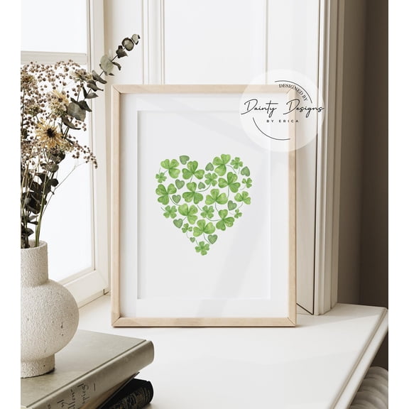 Shamrock Heart St Patricks Day Wall Art, Unframed Paper Print Size 8x12
