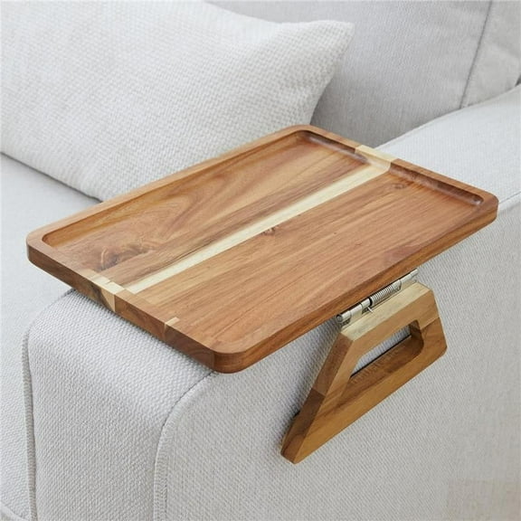 Shamrock Home Bamboo Trayble Couch Arm Table, Clip On Tray Sofa Table for Couches. Sofa Arm Tray, Armchair Table for TV Dinners, Remotes, Drinks and Snacks - 13.75 x 9.5inch, Brown