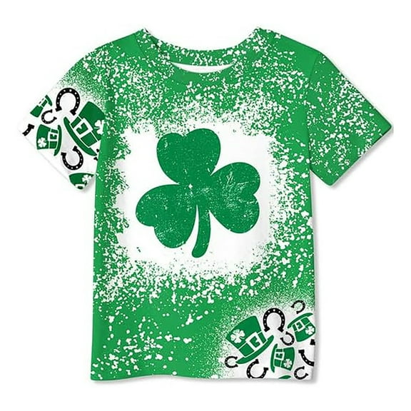 St Patricks Day Shamrock Shirts for Kids Round Neck Short Sleeve Soft Comfortable Casual Spring Summer Boys Girls Apparel T-Shirts T05-Green 6-7 Years