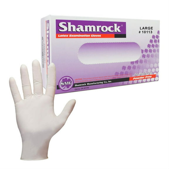 Shamrock Powder Free Textured Latex Examination Gloves - Size Large, Box of 100 Gloves