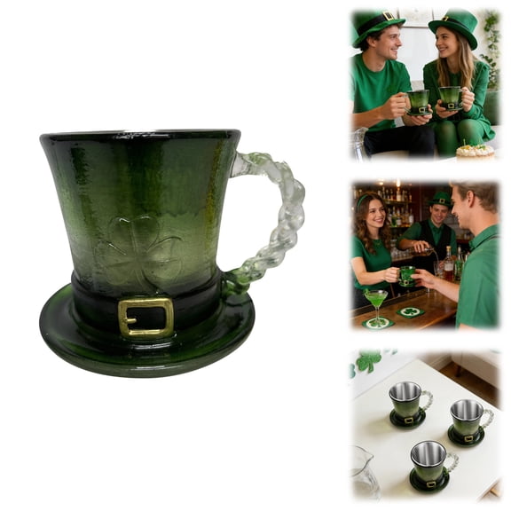 Shamrock Leprechaun Hat Mug, Emerald Green Coffee Cup, Irish Coffee Mugs, Reusable Cups for St Patrick's Day Party, Holiday Table Centerpieces & Spring Decorations