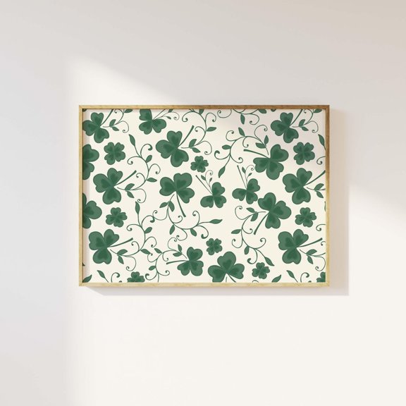 Shamrock Motif St Patricks Day Print Trendy Clover Irish Wall Decor, Unframed Canvas 8x10in