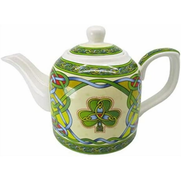 Shamrock Porcelain Teapot - Irish Tea Pot Celtic Knot Tea with Removable Lid - Made of New Bone China Dishwasher Microwave Safe Gift by Clara H 12.5 cm W 20 cm Capacity 0.65 lt