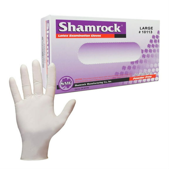 Shamrock Powder Free Textured Latex Examination Gloves - Size Large, Case pack of 1000 Gloves