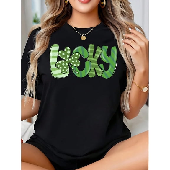 Shamrock Print Graphic T-Shirt for Women Casual Lightweight Blend