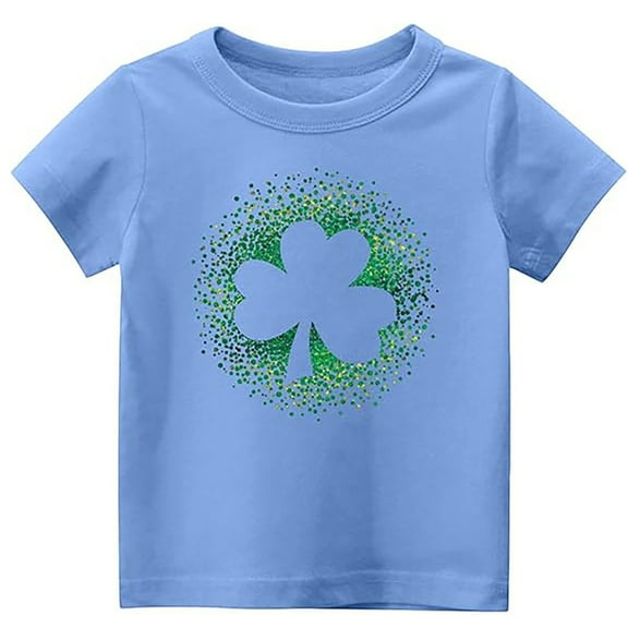 Shamrock Print Shirts for Kids St Patrick's Day Round Neck Short Sleeve Soft Comfortable Casual Spring Summer Boys Girls Apparel T-Shirts X03-Blue 3-4 Years