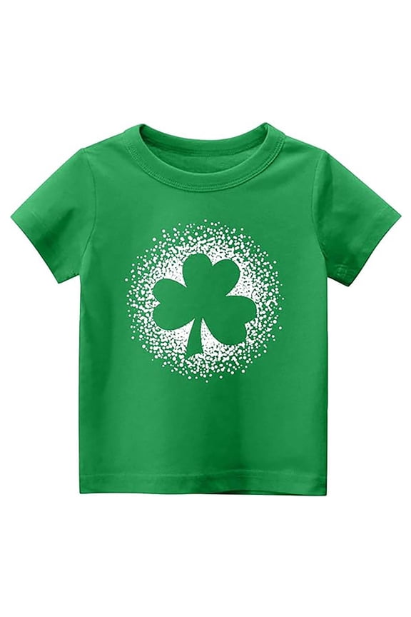 Shamrock Print Shirts for Kids St Patrick's Day Round Neck Short Sleeve Soft Comfortable Casual Spring Summer Boys Girls Apparel T-Shirts X03-Green 6-7 Years