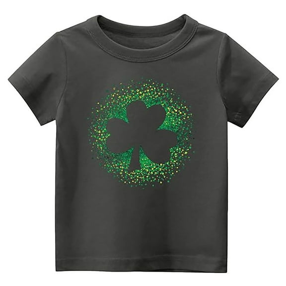 Shamrock Print Shirts for Kids St Patrick's Day Round Neck Short Sleeve Soft Comfortable Casual Spring Summer Boys Girls Apparel T-Shirts X03-Grey 6-7 Years