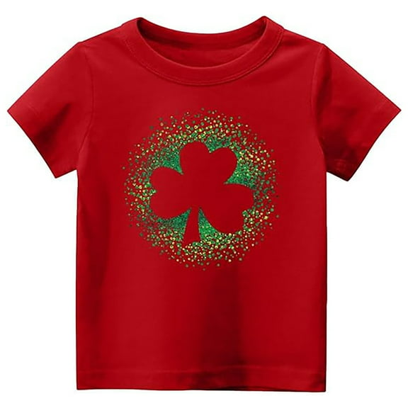 Shamrock Print Shirts for Kids St Patrick's Day Round Neck Short Sleeve Soft Comfortable Casual Spring Summer Boys Girls Apparel T-Shirts X03-Red 3-4 Years