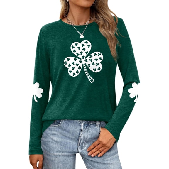 Shamrock Print T-Shirt Crew Neck Boys Graphic T-Shirt Green T-Shirt for Girlfriend Funny T-Shirts (Green,L)