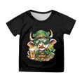 thumbnail image 1 of Shamrock Printed Kids Tops St Patricks Day Short Sleeve Round Neck T-Shirts Soft Cotton Casual Comfortable Spring Summer Boys Girls Apparel Black 6-7 Years, 1 of 4
