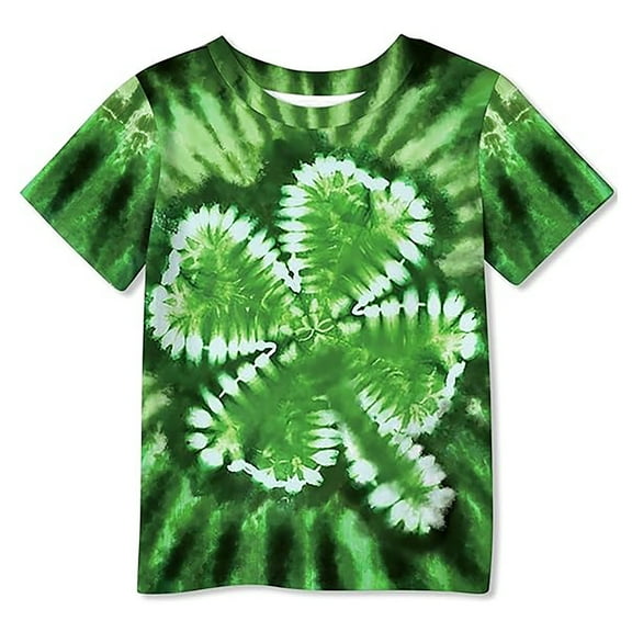Shamrock Printed T-Shirts for Kids Irish Spring Summer Tops Round Neck Short Sleeve Soft Comfortable Casual Boys Girls St Patricks Day Green 8-10 Years