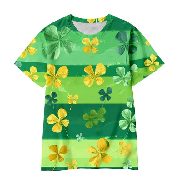 Shamrock Printed T-Shirts for Kids Irish Spring Summer Tops Round Neck Short Sleeve Soft Comfortable Casual Boys Girls St Patricks Day Z05-Mint Green 11-12 Years