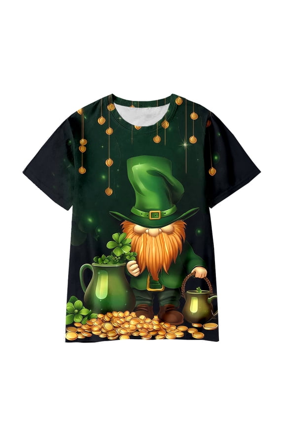 Shamrock Printed T-Shirts for Kids Irish Spring Summer Tops Round Neck Short Sleeve Soft Comfortable Casual Boys Girls St Patricks Day Z06-Green 3-4 Years