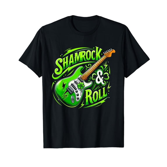 Shamrock Rock n Roll Guitar Guitarist Rocker St Patricks Day T-Shirt