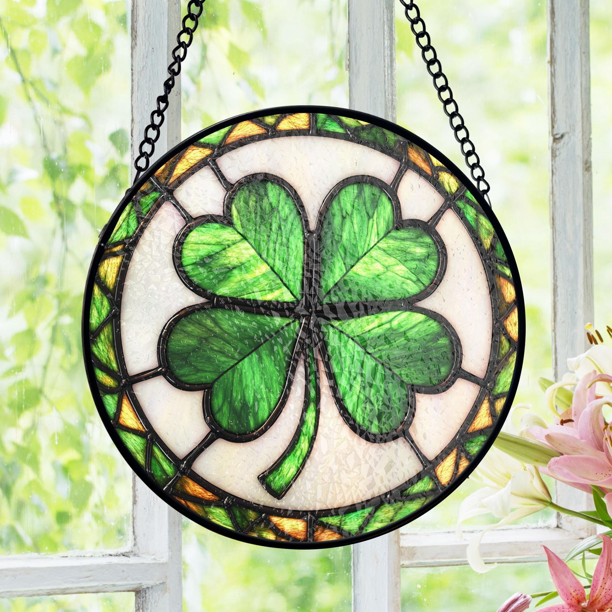 Shamrock Stained Glass Suncatcher, Green Clover Window Decor, Celtic ...