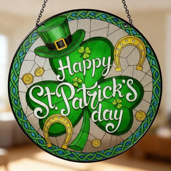 Shamrock Stained Glass Suncatcher, Shamrock Stained Glass Window Hanging, Green Clover Window Hanging, Irish Luck Symbol Gift For Family