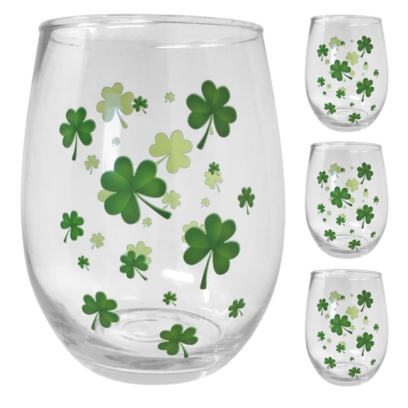 Shamrock Stemless Wine Glasses Set of 4 - 20 oz