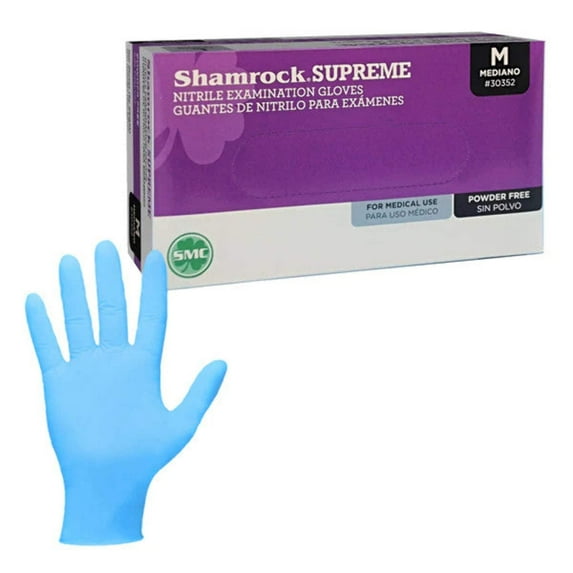 Shamrock Supreme Blue Nitrile Exam Gloves, Powder Free, Textured, Size Medium