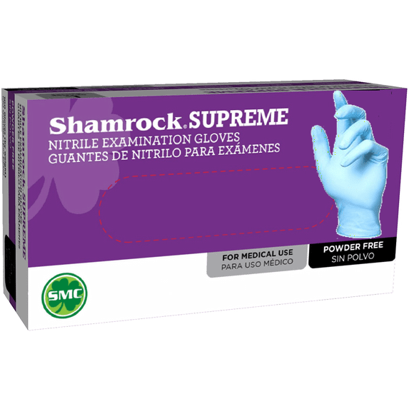 Shamrock Supreme Blue Nitrile Exam Gloves, Powder Free, Textured, Size Small, Box of 95
