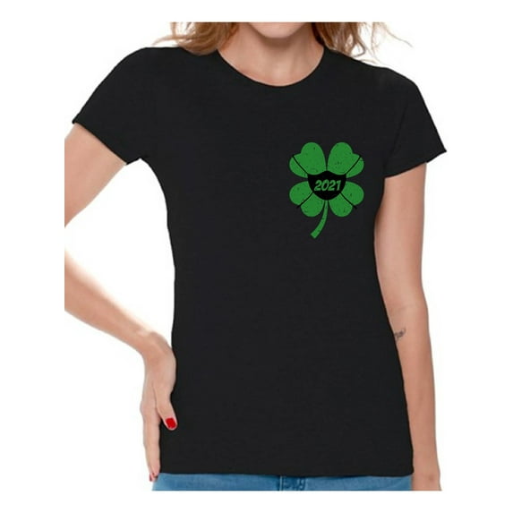 Shamrock T-Shirt for Women Funny Patrick's Day 2021 Tee Lucky Four Leaf Clover Shirt Irish Gifts for Her