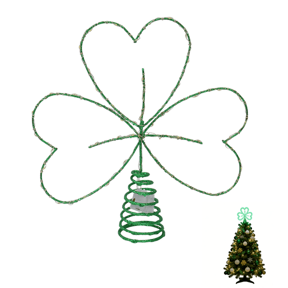 Shamrock Tree Topper Decorations - 10.6-Inch LED Light Christmas Tree Topper Clover for St Patrick's Day Party Decoration