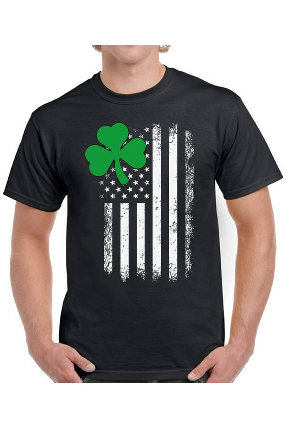 Shamrock US Flag Graphic Shirt - St Patrick's Day Tees for Men - Irish American Party T-Shirt Gifts