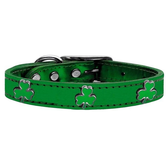 Shamrock Widget Genuine Metallic Leather Dog Collar, Emerald Green - Size 18