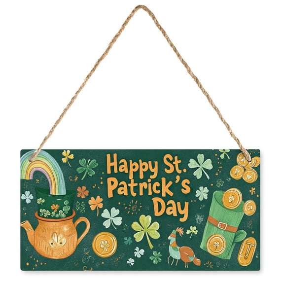 Shamrock Wooden Hanging Sign St. Patrick's Day Door Decoration Wall Sign Happy St. Patrick's Day Wood Welcome Sign for Irish Holiday Home Classroom Outdoor Farmhouse Window Decoration