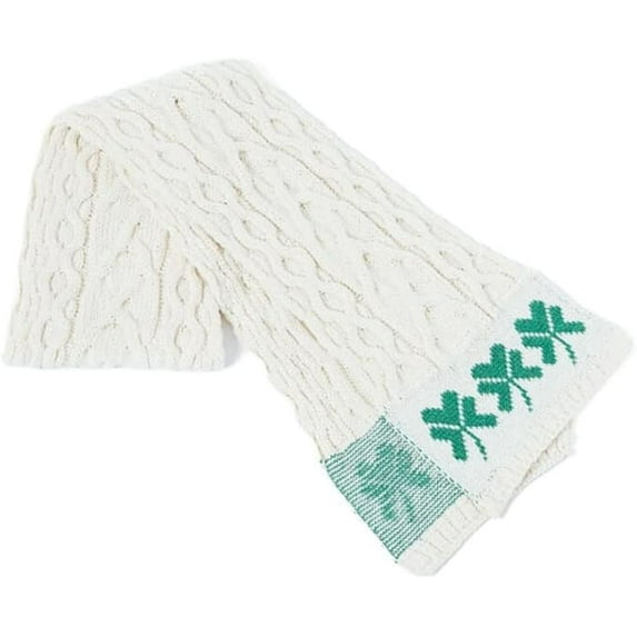 Shamrock Wool Scarf, 100% Merino Wool, Aran Knit Pattern, Made in Ireland (Natural)