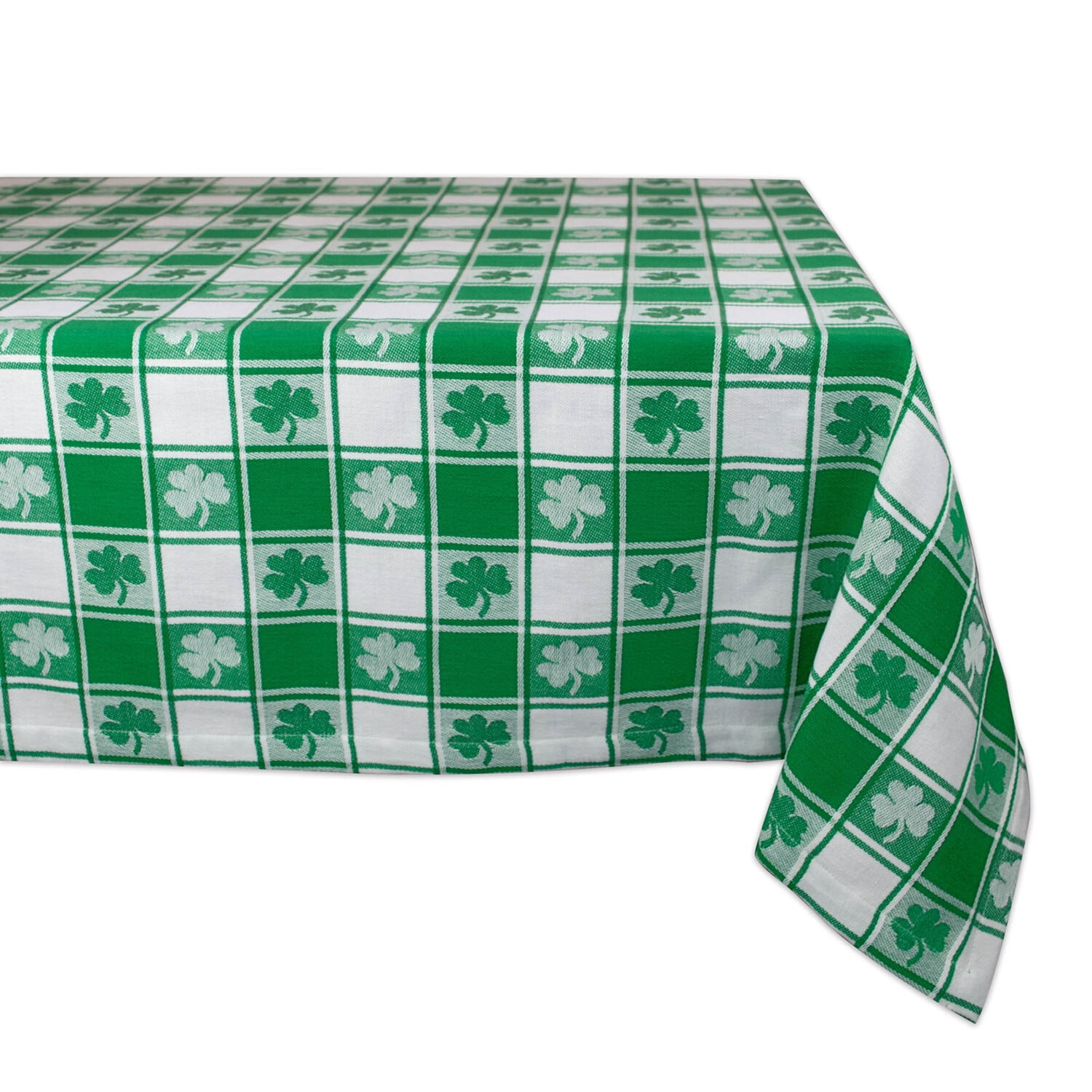 Green and White Shamrock Check Rectangular Cotton Tablecloth