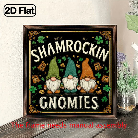Shamrockin' with My Gnomies 8x8 Inch Wooden Wall Art - Perfect St Patrick's Day Decor Gift, Vintage Style Indoor Hanging Sign 1pcs