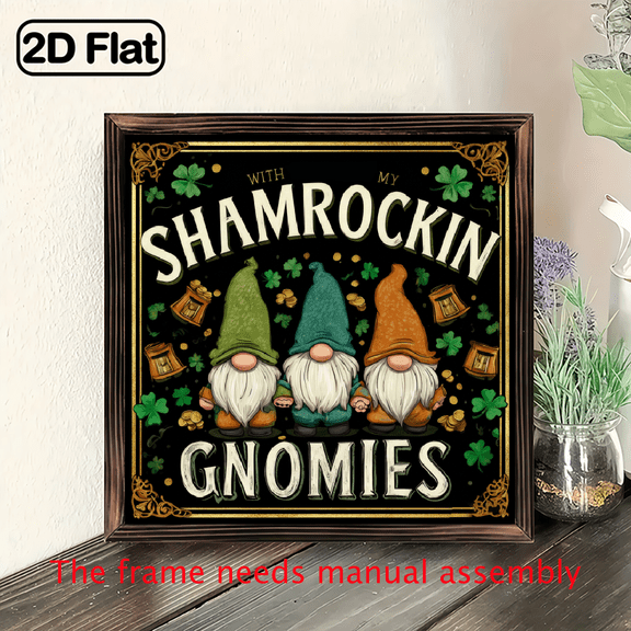 Shamrockin' with My Gnomies 8x8 Inch Wooden Wall Art - Perfect St Patrick's Day Decor Gift, Vintage Style Indoor Hanging Sign