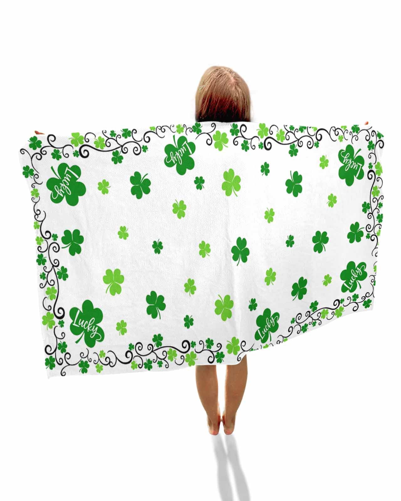 Shamrocks, Beach Towels Oversized Super Absorbent, Saint Patricks Day Green Clover Green White Lightweight Bath Towel Quick Dry Sets For Bathroom/Pool/Rv Camping/Beach Play/Gym Room/Picnic 35"x70"