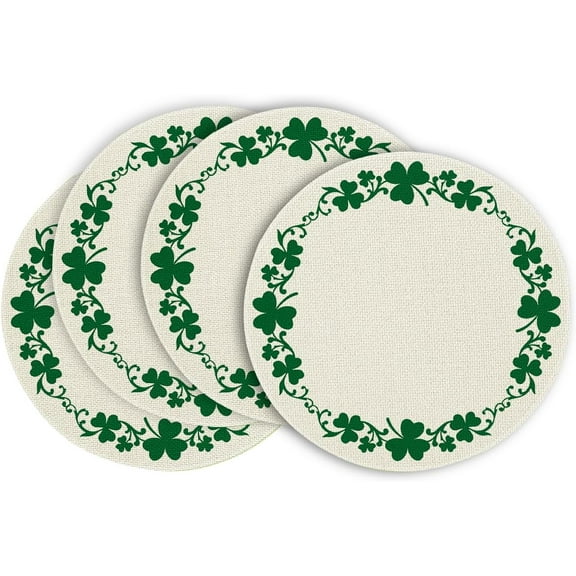 Shamrocks Clover Pattern St. Patrick's Day Round Placemats Set of 4, 14 Inch Lucky Irish Spring Table Mats for Party Kitchen Dining Decoration
