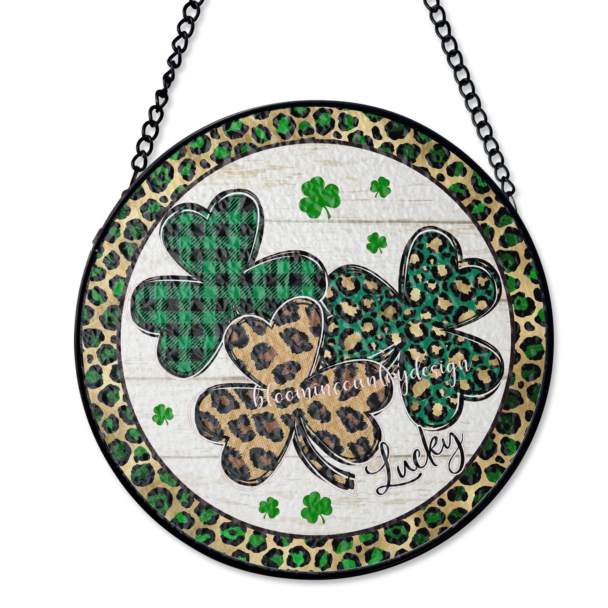 Shamrocks Faux Stained Glass Suncatcher Window Hanging Decor St Patricks Green Gold