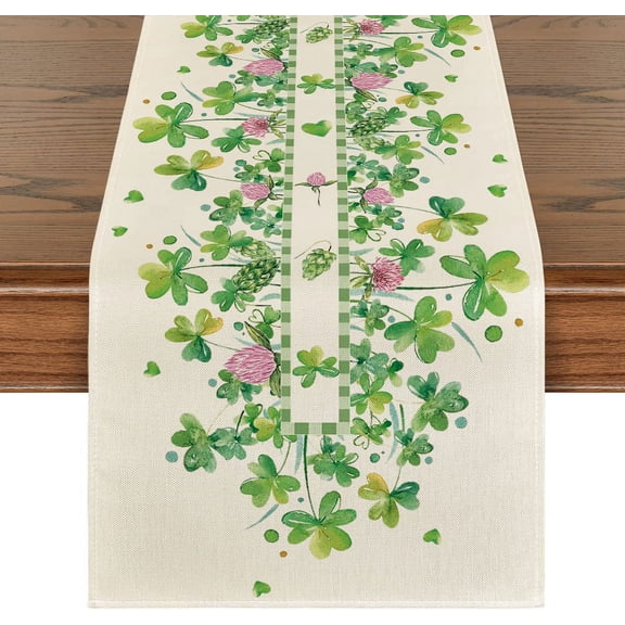 Shamrocks Flower St. Patrick's Day Table Runner, Seasonal Holiday Kitchen Dining Table Runner for Home Party Decor 13x72 Inch