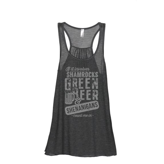 Shamrocks Green Beer And Shenanigans Count Me In Women's Fashion Sleeveless Flowy Racerback Workout Yoga Tank Top Charcoal Gr