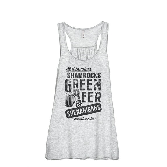 Shamrocks Green Beer And Shenanigans Count Me In Women's Fashion Sleeveless Flowy Racerback Workout Yoga Tank Top Sport Grey