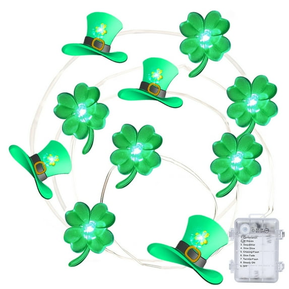 Shamrocks Leprechaun Hat Lights 9.9ft 30 LED Green Lucky Clover Fairy String Lights Battery Power Irish St.Patrick's Decoration Indoor Outdoor Home (with Remote)